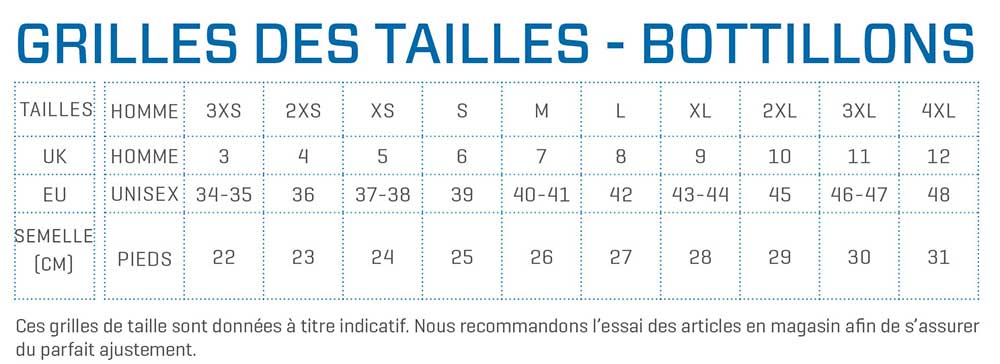 Scubapro guide tailles botillons